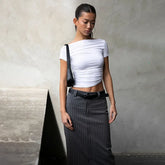 Slash Neck Bodycon Top �Short Sleeve Solid Color Tee